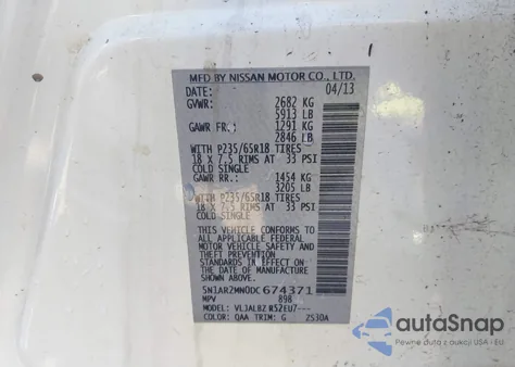 2013 Nissan Pathfinder S из США, поврежденный, VIN 5N1AR2MN0DC674371